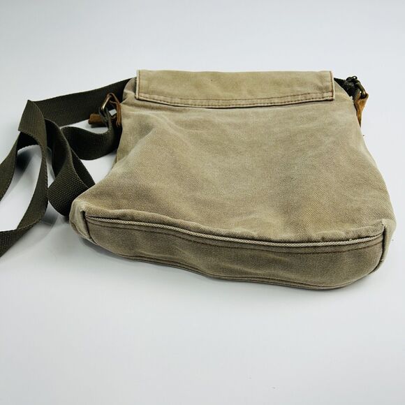 Augur Canvas Shoulder Saddle Bag Messenger Brown Leather Medium‎ Flap Snap Hobo - Picture 9 of 15